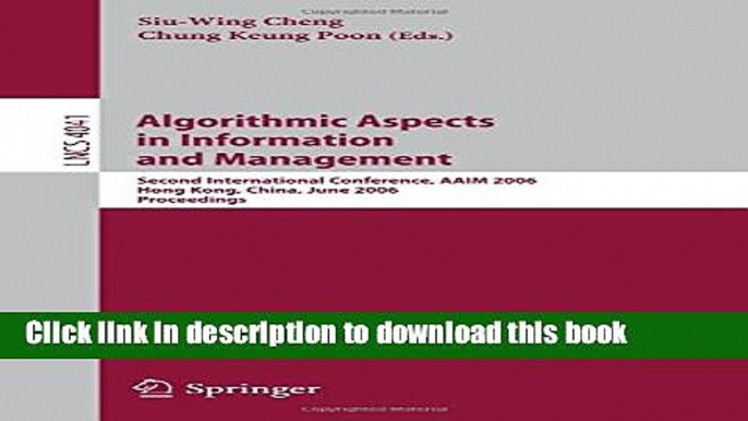 Books Algorithmic Aspects in Information and Management: Second International Conference, AAIM