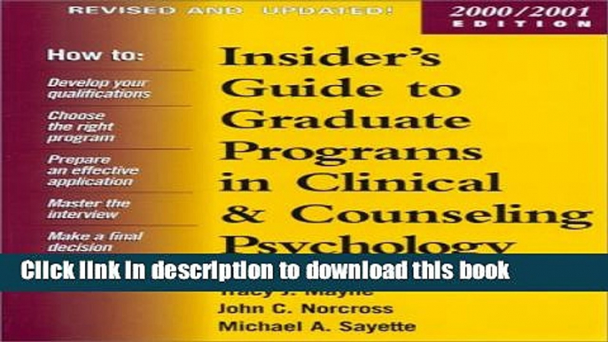 Books Insider s Guide to Graduate Programs in Clinical and Counseling Psychology: 2000/2001