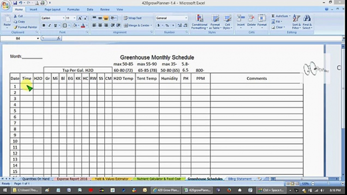 420 Grow Planner - Greenhouse Log & Billing Statement