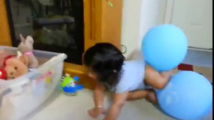 Baby trapped in baloon rescues himself Funny Baby Trapped