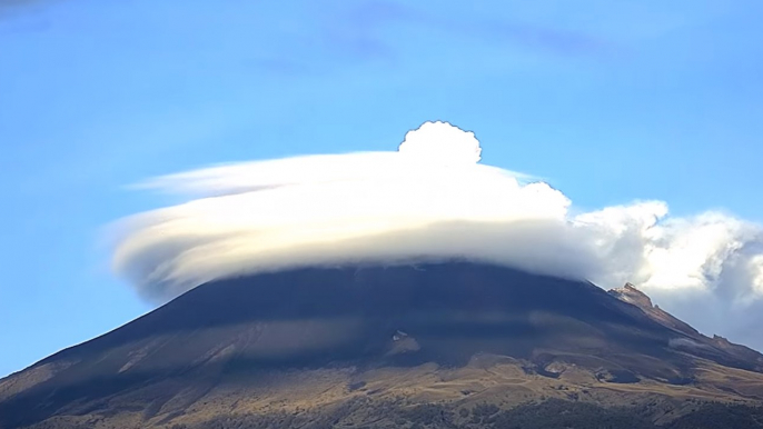 Popocatepetl Surrounded by Cloud Halo During Volcanic Exhalation