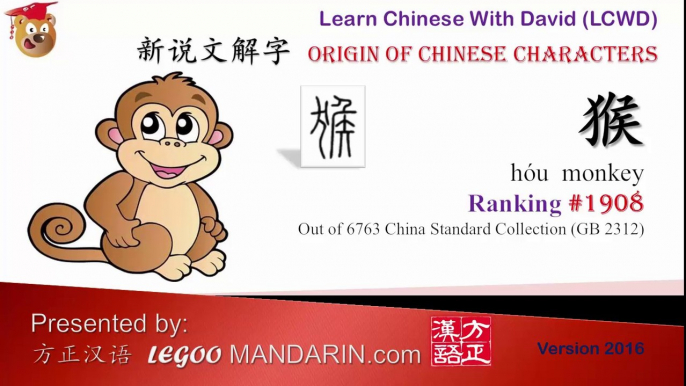 Origin of Chinese Characters 1908 猴 Monkey - Learn Chinese with Flash Cards