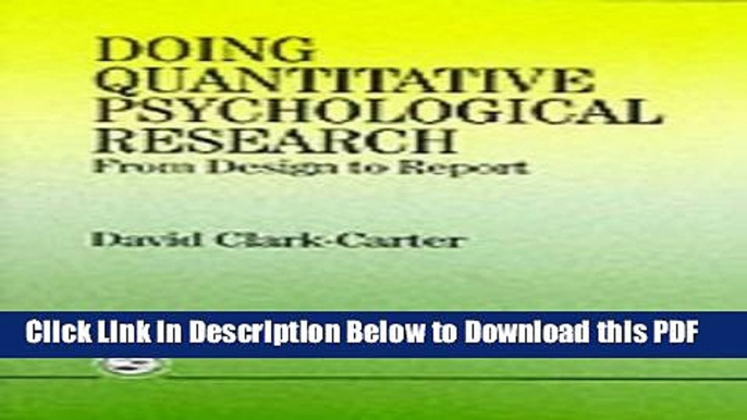 [PDF] Doing Quantitative Psychological Research: From Design To Report Free Books