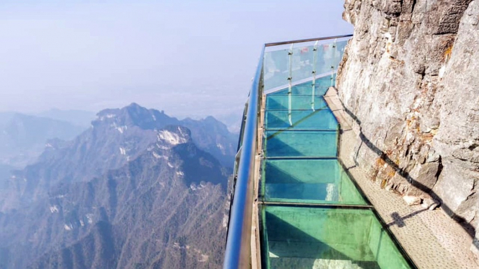 Petrified Visitors at China's Popular Glass Bridge