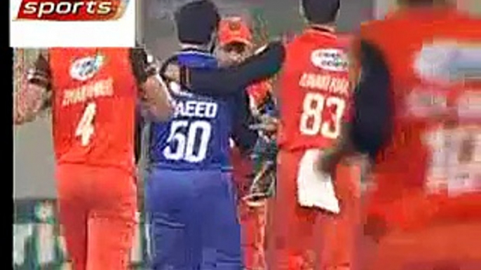 Junaid khan Hit the Ball to Saeed Ajmal and Broke the Helmat in National T20