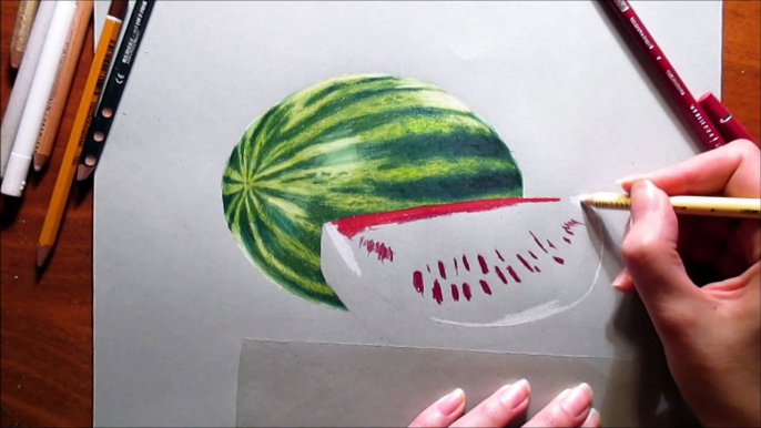 Speed Drawing of Watermelon  How to Draw Time Lapse Art Video Colored Pencil Illustration Artwork Draw Realism