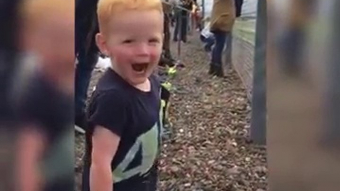 Little Boy Reacts to Motorbike Race