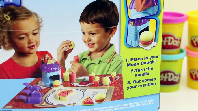 Play Doh vs Moon Dough Burger Diner McDonalds French Fries Cheeseburger Hamburger Playset!