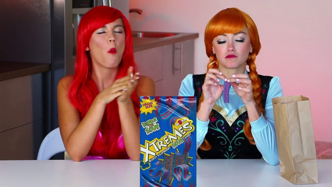 Ariel vs Anna Candy Challenge Princess Battle. DisneyToysFan.