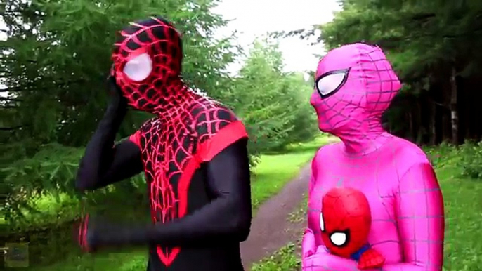 Frozen Elsa EATS SPIDERMAN!  w-_ Pink Spidergirl Maleficent Poison Ivy Anna Funny Superhero Video