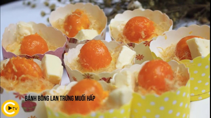 Làm bánh bông lan trứng muối không cần lò nướng