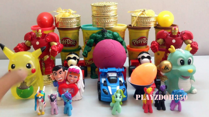 PLAY DOH SURPRISE EGGS with Surprise Toys,Hulk,Marvel Avengers, Iron Man,My Little Pony Horses,Egg Surprise Toys