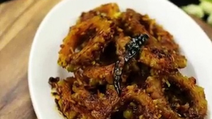 bitter gourd stir fry recipe _ hagalkayi palya _ karela stir fry recipe