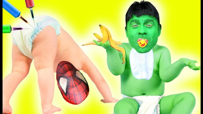 Hulk & Spiderman Becomes BAD BABIES! w- Joker Frozen Elsa Pink Spidergirl TOYS! Superhero fun IRL