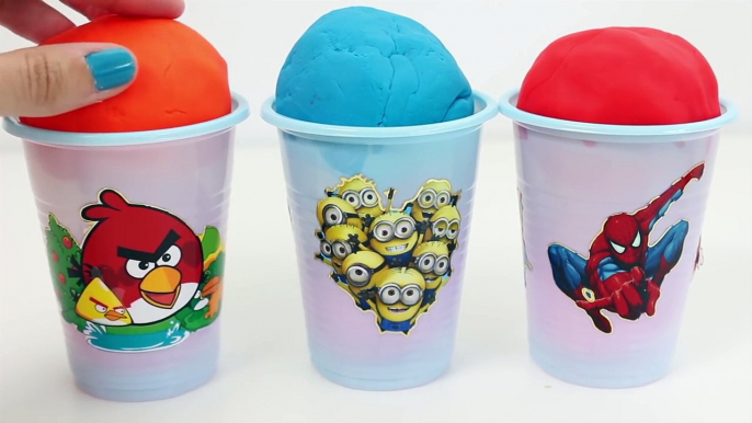 Angry birds,Minions, Spiderman Foam clay Surprise Eggs Ice Cream cups