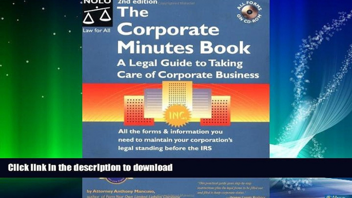 READ BOOK  The Corporate Minutes Book: A Legal Guide to Taking Care of Corporate Business  BOOK