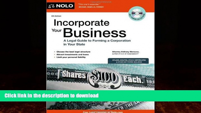 FAVORITE BOOK  Incorporate Your Business: A Legal Guide to Forming a Corporation in Your State