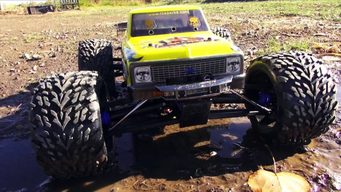 RC ADVENTURES - WHEELS UP! Yellow CHEVY C10 Traxxas Brushless E-Revo 1/10th Scale Monster Truck