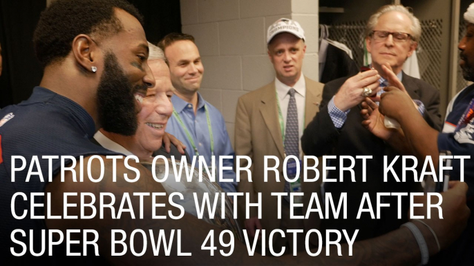 Patriots Owner Robert Kraft Celebrates with Team After Super Bowl 49 Victory