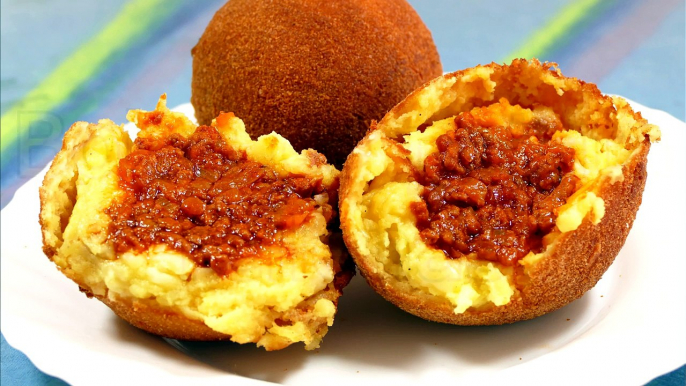 BOLAS DE PATATA RELLENAS DE CARNE - BOMBAS DE PAPA - recetas de cocina faciles rapidas y economicas