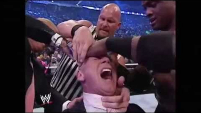 Donald Trump bodyslams, beats and shaves Vince McMahon at Wrestlemania XXIII