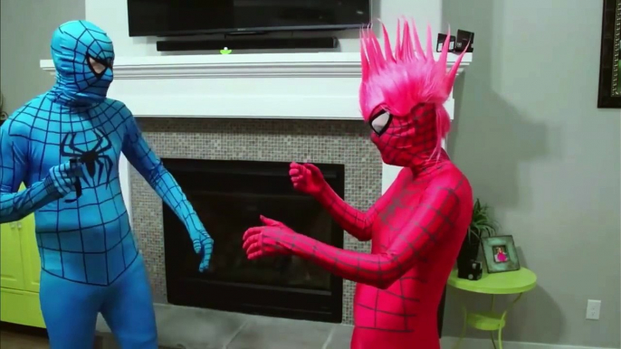 SPIDERMAN VS PINK SPIDERGIRL MAGIC - Frozen Elsa Harley Quinn Green Spiderman _ Fun Real Life :)