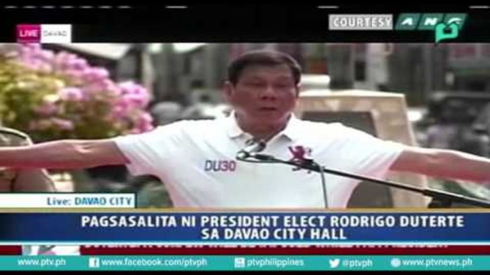 Pagsasalita ni President-elect Rody Duterte sa Davao City hall part 2