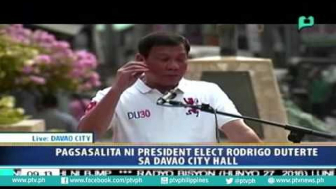 Pagsasalita ni President-elect Rody Duterte sa Davao City hall part 3