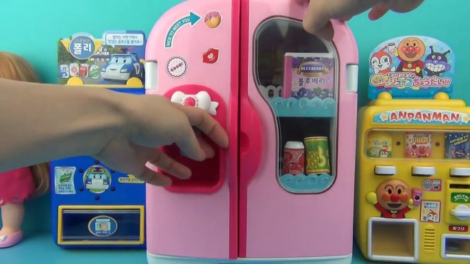 Peppa Pig,Frozen Elsa Playing Kongsuni Refrigerator & Anpanman,Robocar Vendor Machine Toys for Kids