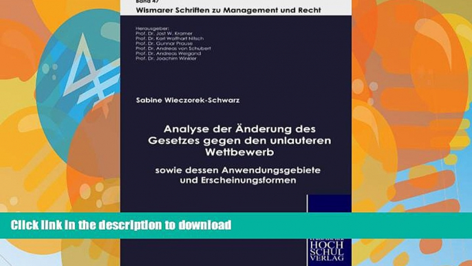 READ BOOK  Analyse der Aenderung des Gesetzes gegen den unlauteren Wettbewerb (German Edition)