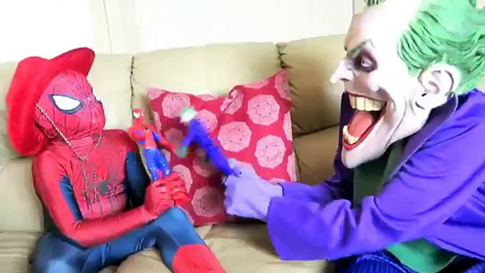 Spiderman vs Joker Spiderman Kisses Belle w Superstars Disney Princess Funny Superheroes