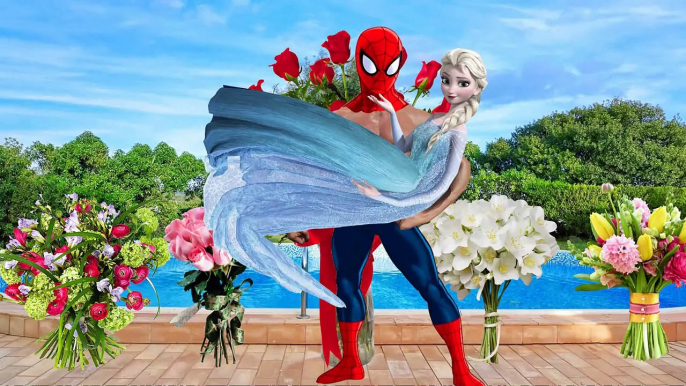 Spiderman and Frozen Elsa blow gum Finger Family Nursery Rhymes Lyrics