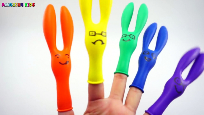 Five Colors Rabbit Balloons / Learn Colours Balloon Nursery Rhyme & Finger Family Songs Children