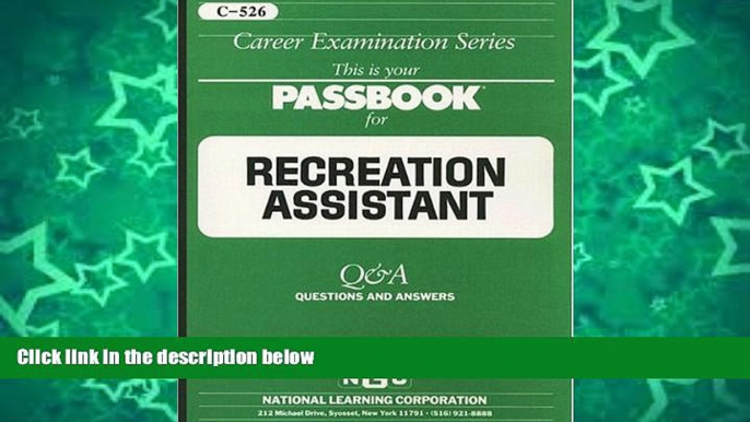 Pre Order Recreation Assistant(Passbooks) (Career Examination Passbooks) Jack Rudman On CD