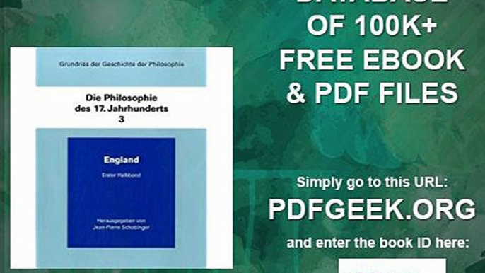 Grundriß der Geschichte der Philosophie, Die Philosophie des 17. Jahrhunderts, in 2 Halbbdn. Bd.3. England