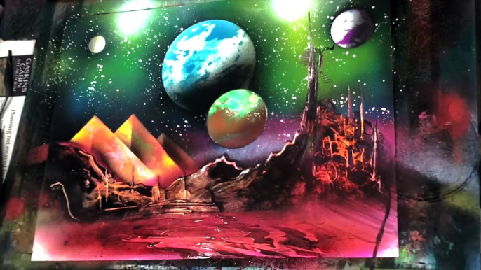 How to spray paint black light planets and pyramids