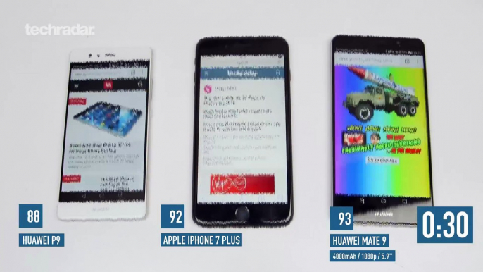 Huawei Mate 9 vs iPhone 7 Plus vs Huawei P9  Battery Test