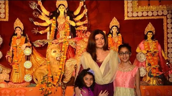 Sushmita Sen With Daughters VISITS Durga Puja  At Bandra