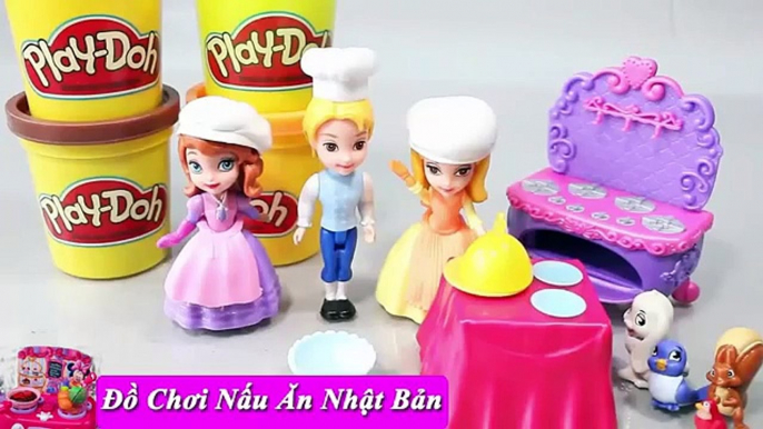 Japanese cooking toys - Trò chơi làm bánh cho búp bê Sofia bằng đất nặn Play doh cho bé xem