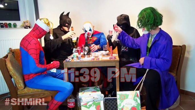 Spiderman, Joker, Batman, Darth Vader & Superman Happy New Year _ Superhero movie in real life