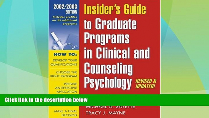 Price Insider s Guide to Graduate Programs in Clinical and Counseling Psychology: 2002/2003