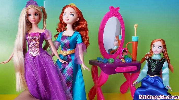 Frozen Anna connects Disney Princess hair play Rapunzel extensions Streaks colorful curls Merida