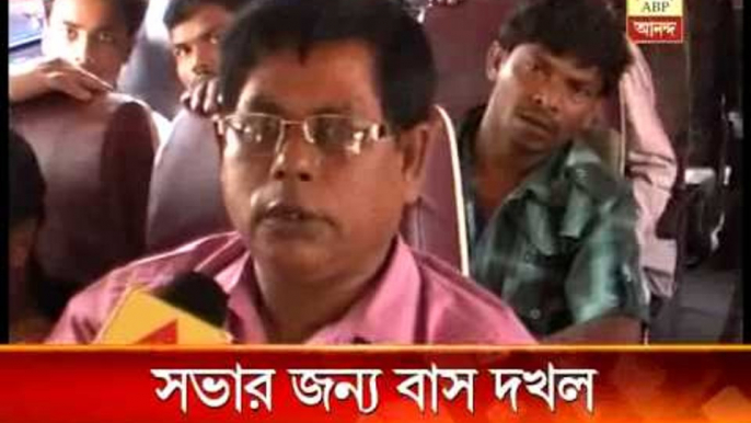 Tmc people forcing people to vacate buses in kesiari to take supporters to cm;s rally.