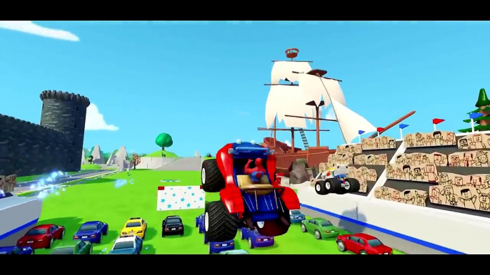 MONSTER TRUCKS MCQUEEN COLORS SMASH CARS & LIGHTNING MCQUEEN + FUN with Spiderman & Mickey Mouse