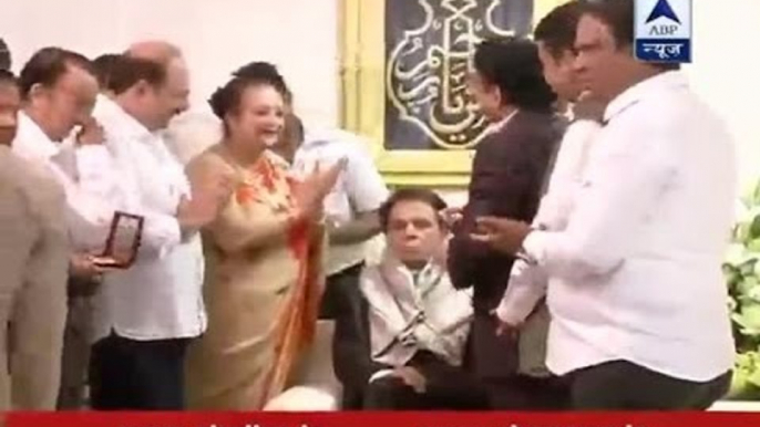 Rajnath Singh presents Padma Vibhushan to veteran Bollywood actor Dilip Kumar in Mumbai