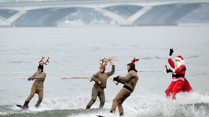 Water-skiing Santa and flying elves celebrate Christmas down the Potomac