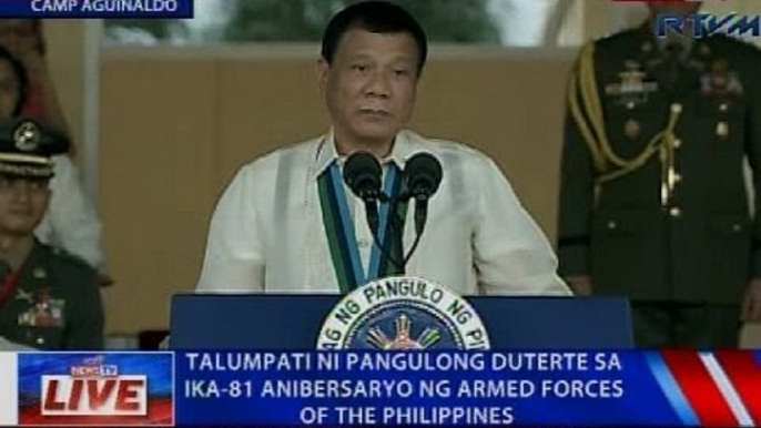 NTVL: Talumpati ni Pangulong Duterte sa ika-81 anibersaryo ng Armed Forces of the Philippines