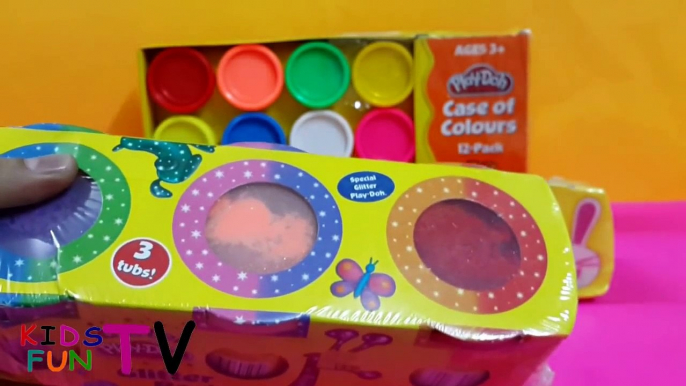 Play doh Pack of 12 Colours Play doh Glitter colours Play doh Colours set of 4 Toy Review KidsFunTV