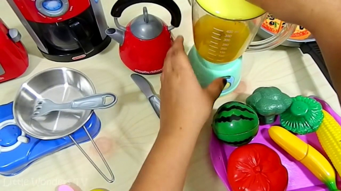 Toy Kitchen Velcro fruits vegetables Pretend cooking soup breakfast bread toast Juice toy food asmr