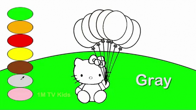 Hello Kitty With Balloons Coloring Page and Learn Color For Toddler Children